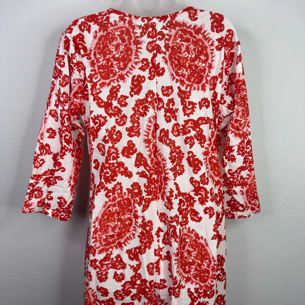 Dolma Dress Womens M Red White Damask Casual Maxi Boho Coastal Festival Vacation - Picture 9 of 13